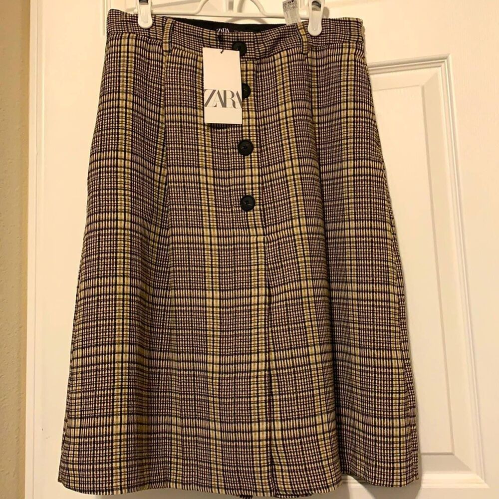 ZARA PLAID SKORTS BROWN LARGE